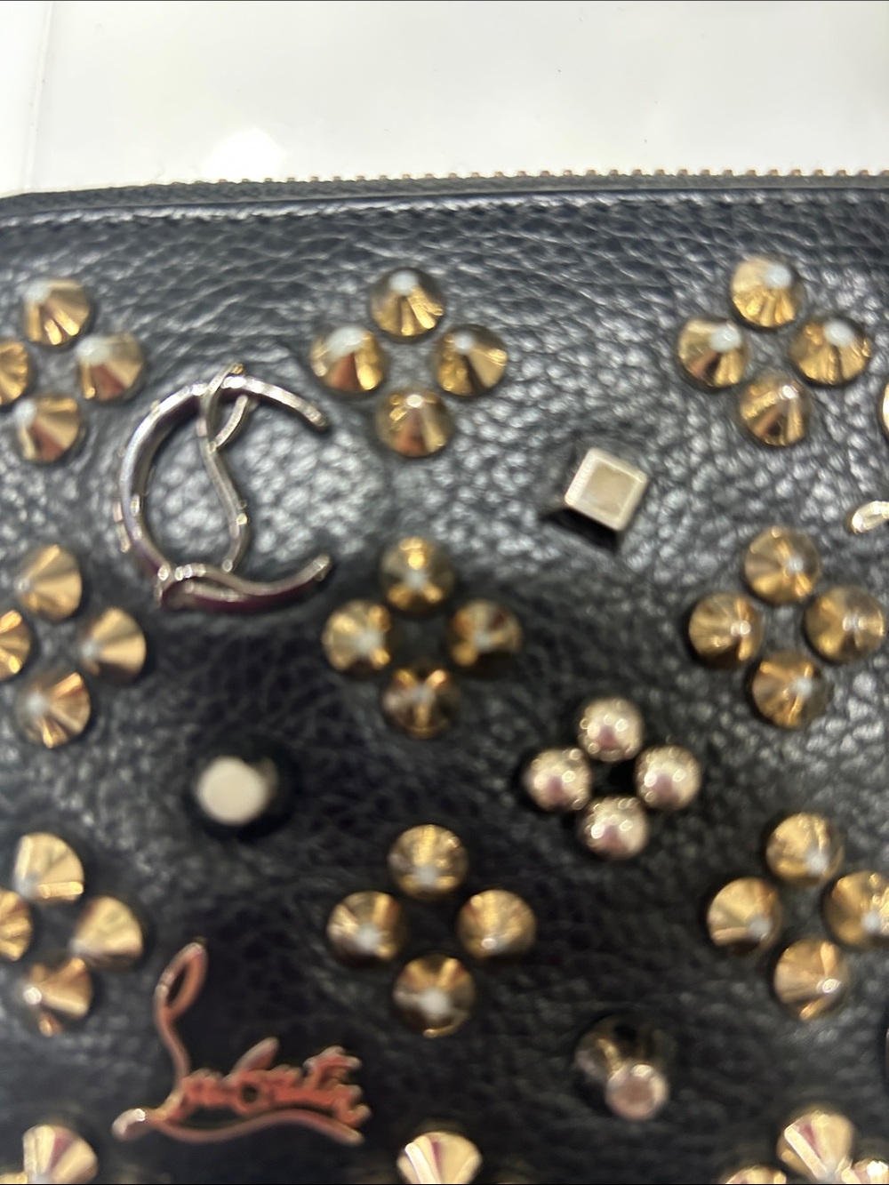 Christian Louboutin Black Leather Zip Around Wallet with Gold Studs Gorgeous - Picture 10 of 11
